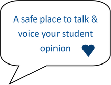speech bubble: a safe place to talk and voice your student opinion